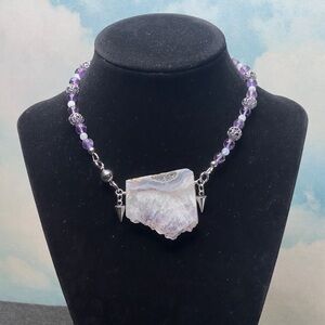 Oak amethyst slice necklace